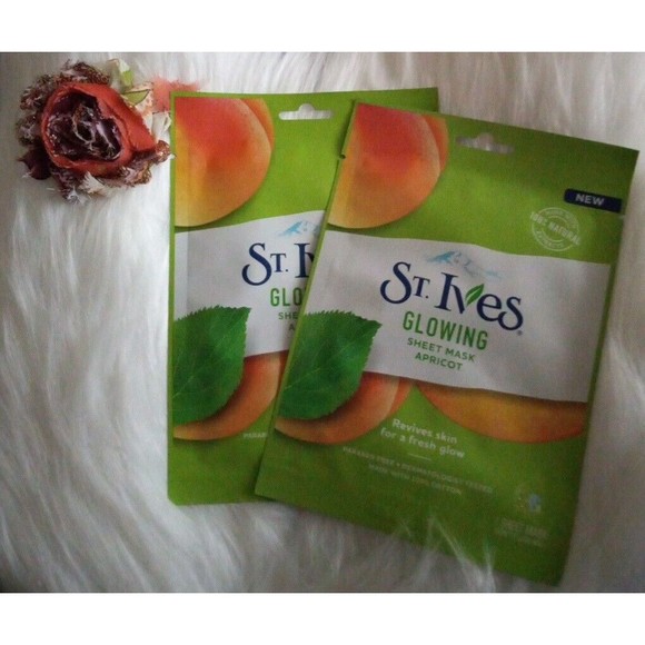 2x St Ives GLOWING Apricot Sheet Mask, 100%Natural, Paraben Free 8oz NIP - Picture 1 of 3